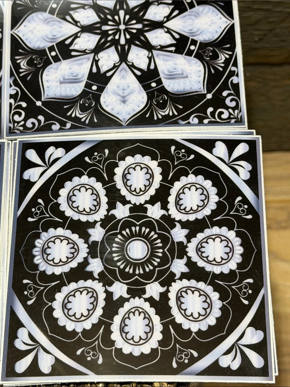 Set of 15 MIXED Black & White Mandala Decorative Tiles Peel Stick Decals 4